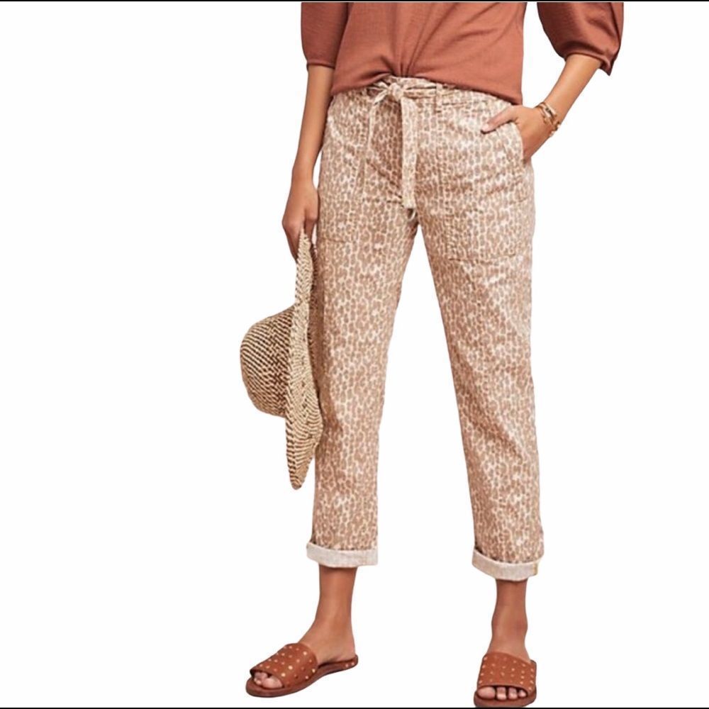 Anthropologie The Wanderer Boyfriend Trendy Casual Pants Leopard Utility Trouser